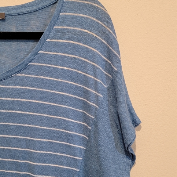 Vince womens boyfriend oversize sweater in blue and white stripe linen xs - Picture 4 of 7